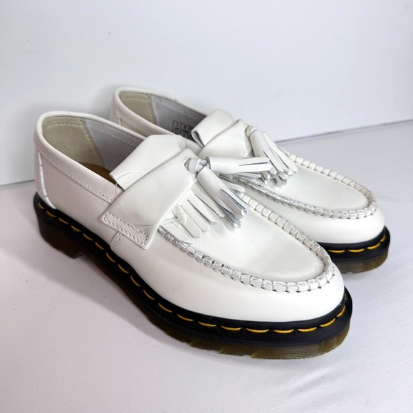 Dr. Martens Shoes - Dr Martens Adrian Tassel Loafer Womens 7 White‎ Doc Yellow Stitching Preppy Prep
